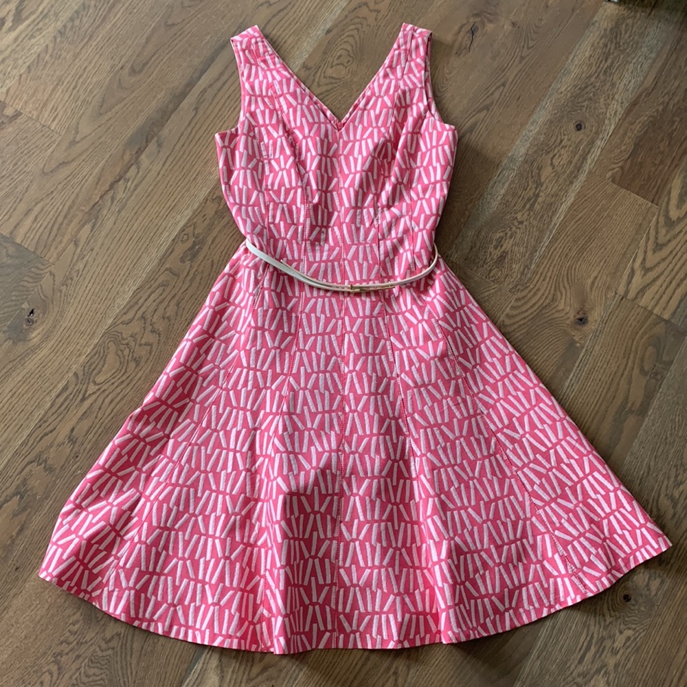 pink/white fit and flare dress